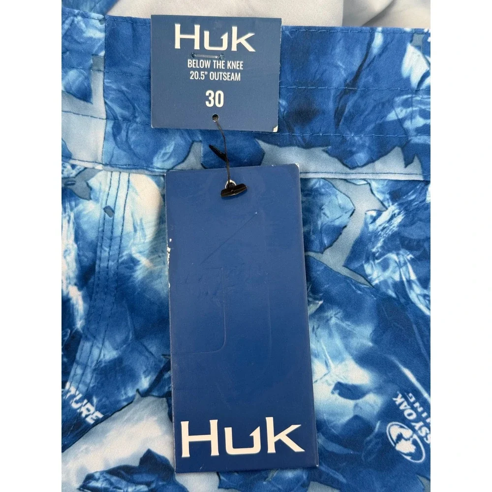 Huk Pursuit Mossy‎ Oak Fracture Boardshorts Mens Blue Fishing Shorts Sz 30